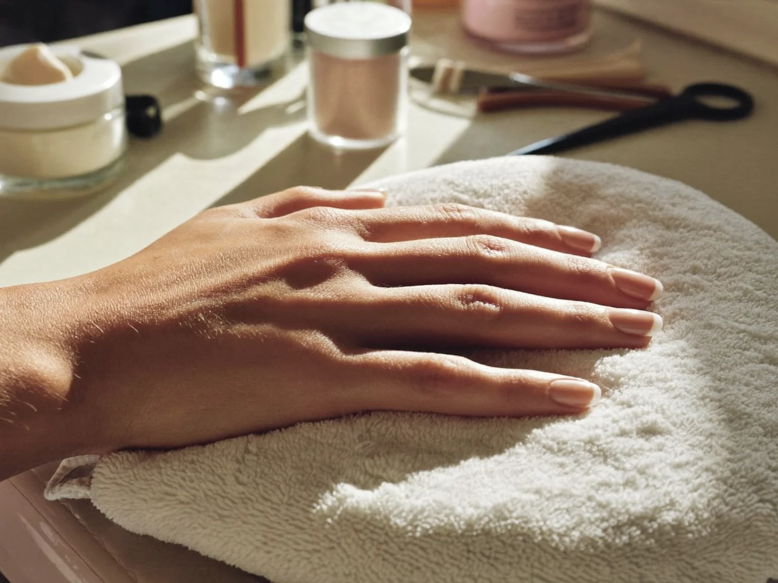 Illustrierte Szene rund um Handpflege und Nagelgestaltung